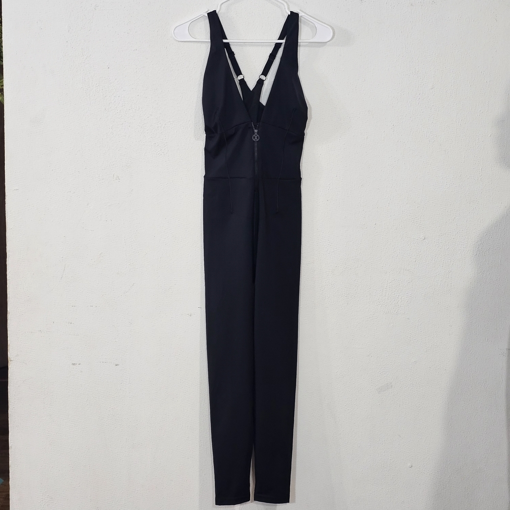 Savage X Fenty Black Jumpsuit Sz XL  Sporty Zipper Front Racerback Neon Athletic - Picture 3 of 13